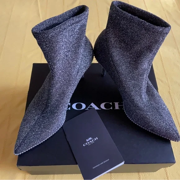 BARLEY WORN ….COACH WHITNEY LUREX BOOTIE Ankle Boots - Picture 3 of 11